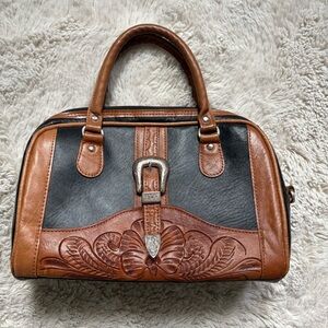Elegant Black and Brown Leather Handbag